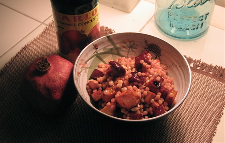 Pomegranate Glazed Root Vegetables with Israeli Couscous
