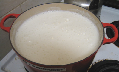 Soy milk mixture before skimming