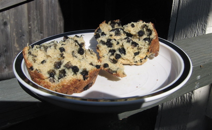 Split open blueberry muffin